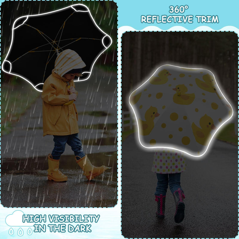 Strawberry White Flower Pattern Kids Umbrellas for Rain UV Protection Umbrellas Travel Portable Umbrella for Girls and Boys Yellow Duck