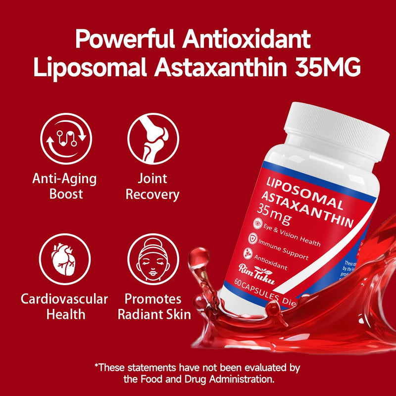 [Australia] - 35mg Liposomal Astaxanthin Supplement - Powerful Antioxidant Support for Skin, Joint & Eye Health - Natural Anti-Aging Formula with Pure Astaxanthin - Vegan, Non-GMO, 60 Capsules 