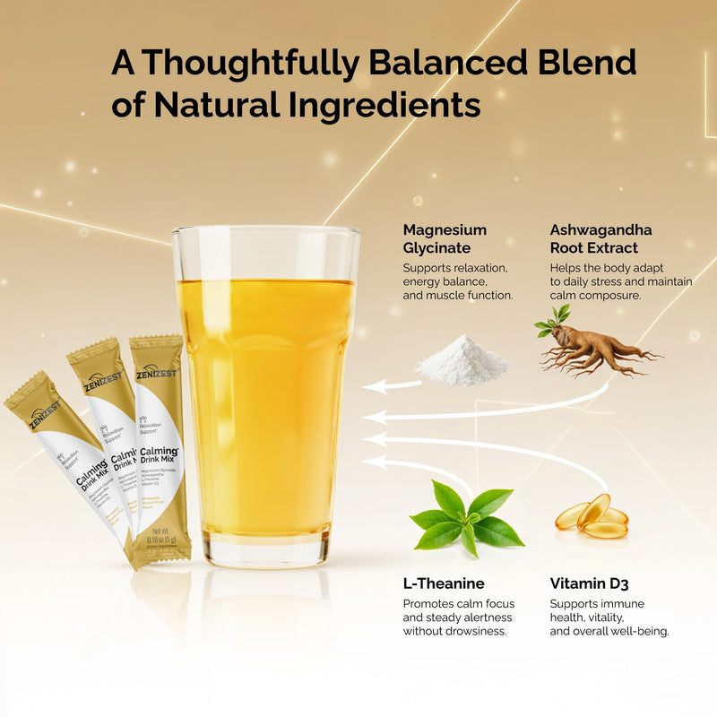 Calming Drink Mix Powder - Natural Cortisol Balance Calm | Sleep Stress Support with Magnesium Glycinate Ashwagandha L-Theanine Vitamin D3 - Pineapple Passion Fruit Flavor 20 Packets 3.53 Ounce (Pack of 1)