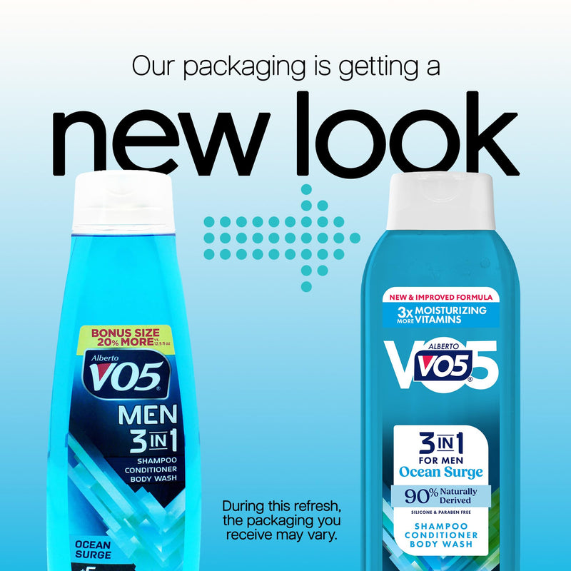 VO5 Alberto Men 3 in 1 Fresh Ocean Surge - 3 in 1 Shampoo Conditioner and Body Wash - With 5 Oils and 5 Vitamins - Energizing Ocean Scent - 15 oz 15 Fl Oz (Pack of 1)