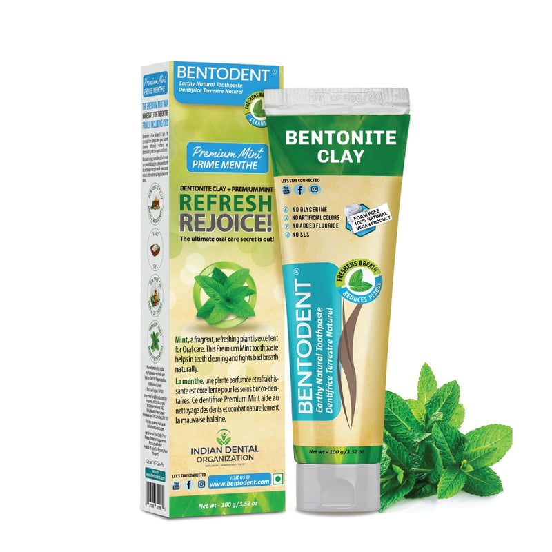 Bentodent Remineralizing Food Grade Organic Calcium Bentonite Clay Toothpaste Fluoride Free Natural Toothpaste for Adult & Kids - Mineral Toothpaste Sensitive Teeth Whitening (Premium Mint) Premium Mint