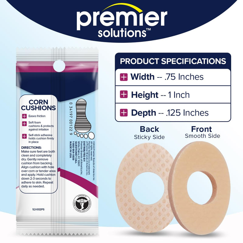 [Australia] - Premier Solutions™ Corn Cushions for Feet, Self-Stick Adhesive Foot Care Cushions to Pad and Protect Corns, 54 Count (6 Packs of 9) 