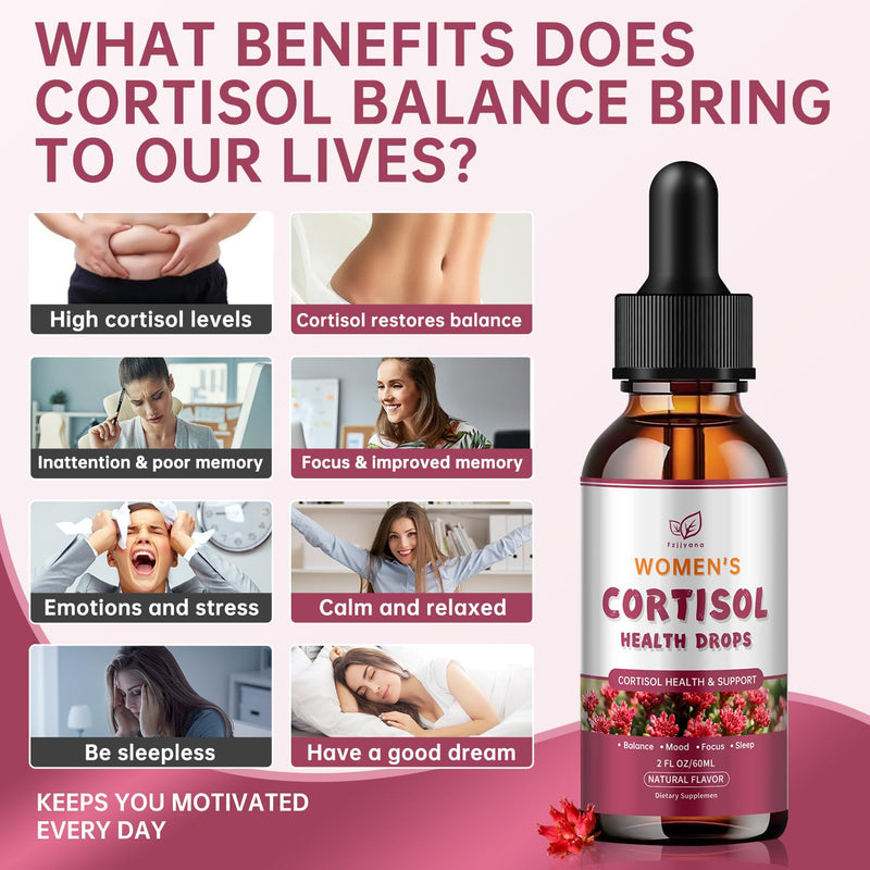 Cortisol Manager Liquid Drops, Cortisol Supplements for Women, with magnesium ashwagandha, rhodiola rosea,l-theanine,Phosphatidylserine-Promote Relaxation and Support Mood- 30 Day Vegan Supply 2 Fl Oz (Pack of 1)