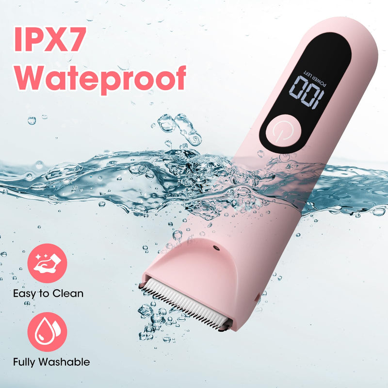 [Australia] - Bikini Trimmer for Women, Painless Pubic Hair Trimmer for Armpit Leg Arm Body Private Area,Rechargeable Womens Electric Razors Shaver LED Light Ceramic Blade IPX7 Waterproof Wet/Dry LCD Display,Pink Pink 