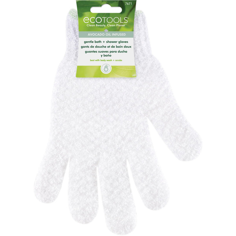 EcoTools Gentle Bath + Shower Gloves, Exfoliating Gloves Remove Dead Skin & Cleanse The Whole Body, Bath Gloves Infused with Avocado Oil to Scrub & Hydrate, Cruelty Free, 1 Pair (2 Gloves) Avocado Oil Infused Gloves, 1 Pair