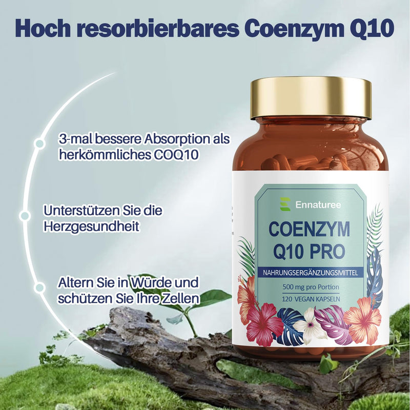 [Australia] - Ennaturee Coenzyme Q10 Pro Capsules 500mg High Dose 120 Vegan Capsules 4 Month Range Antioxidant Coenzyme Q10 Supplements Natural and High Bioavailability Laboratory Tested 