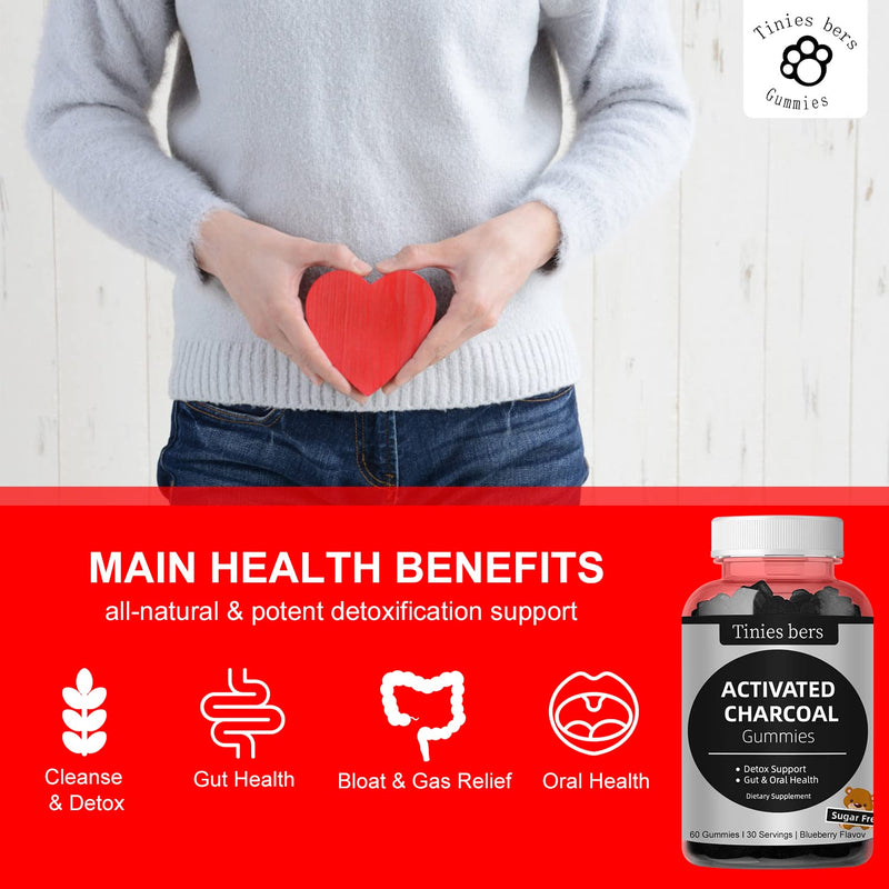 [Australia] - Activated Charcoal Gummies Sugar Free, 400mg Charcoal Supplements from Coconut, Quicker to Cleanse, Detox, Gas Relief, Gut & Oral Health for Adults & Kids, Gluten Free, Non GMO, Vegan, Pectin, 60 60 Count (Pack of 1) 