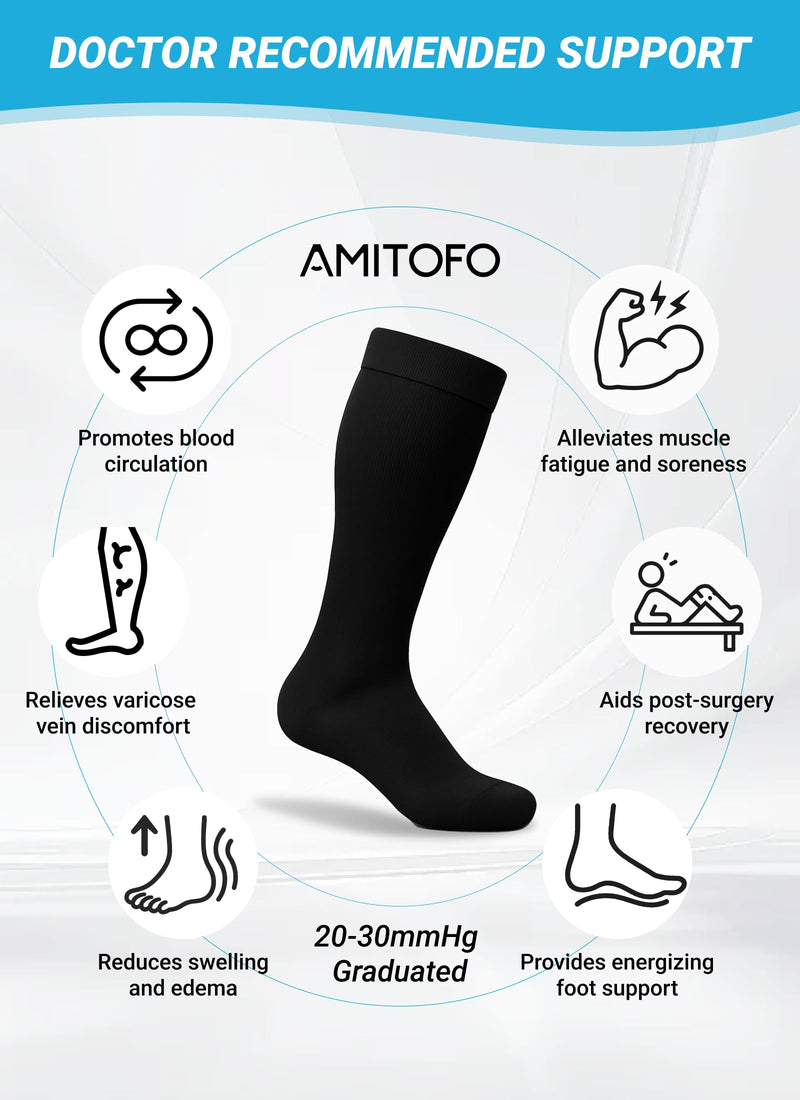 [Australia] - Plus Size Compression Socks: Wide Calf Compression Stockings for Men Women - Extra Large 20-30 mmHg Compression Hose Support for Running Travel Nurses Pregnancy 3 Pairs 3X-Large Black-3 Pairs 