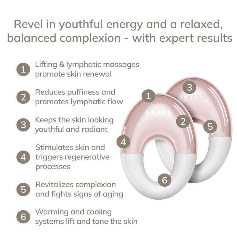 GESKE SmartAppGuided™ Cool & Warm Eye Massager | 7 in 1 | Multifunctional Massager | Eyes & Face | Battery-free Cooling & Warming | Firms, Relaxes & De-Puffs Skin | Ring-shaped Design for Easy Grip Starlight