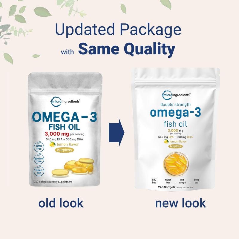 [Australia] - Micro Ingredients Omega 3 Fish Oil Supplements 3,000mg Per Serving, 240 Softgels | Lemon Flavored ‚Äì Burpless | EPA 540mg + DHA 360mg | Deep Sea Fish 