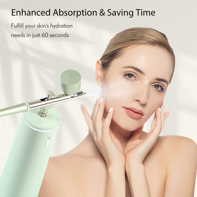 [Australia] - Facial Oxygen Spray Machine - High Pressure Nano Facial Steamer with 0.3mm Nozzle - Rechargeable Portable Nano Mist Injector Sprayer for Deep Moisturizing Face Skincare Green 