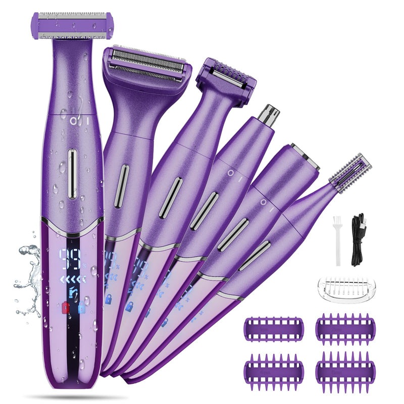 [Australia] - Electric Razor for Women,6 in 1 Women's Bikini Trimmer Shaver for Women & Men Pubic Hair, Private Area, Legs, Eyebrow,Face, Nose, Eyebrow, Body Hair Removal IPX5 Waterproof Wet & Dry 