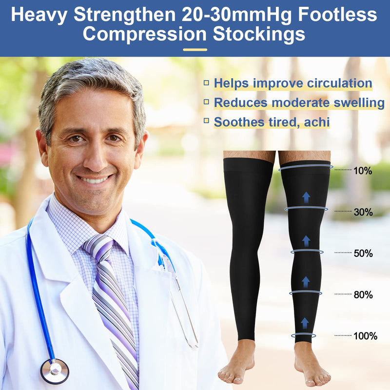 [Australia] - Zhanmai 2 Pairs Men's Thigh High Compression Stockings Footless 20-30 mmHg Compression Leg Sleeves Thigh High Graded Compression with Silicone Band for Men Sport Running Edema Swelling Black XL 
