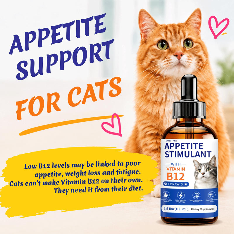 Appetite Stimulant for Cats – Vitamin B12 (Methylcobalamin) Supplement | Mood, Energy, Appetite, Immune System Support - 3.5 fl oz