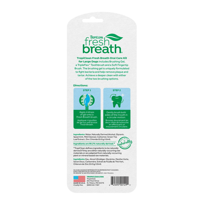 [Australia] - TropiClean Fresh Breath Dog Oral Care Kit | Complete Toothbrush and Toothpaste Set for Plaque & Tartar Control | Tooth Brushing Kit for Large Animals Large Dog Original Kit 