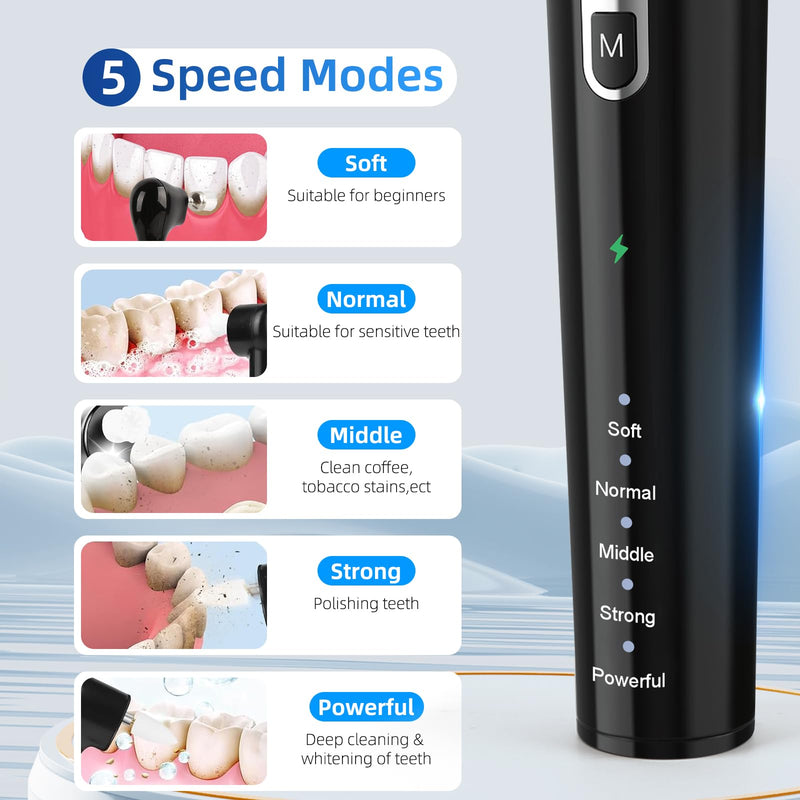 [Australia] - Tooth Polisher,Rechargeable Teeth Whitening Kits for Teeth Daily Cleaning and Whitening,Dental Polisher with 2 Set Polishing Brush Heads,LED Light,5 Speed Modes,Waterproof 