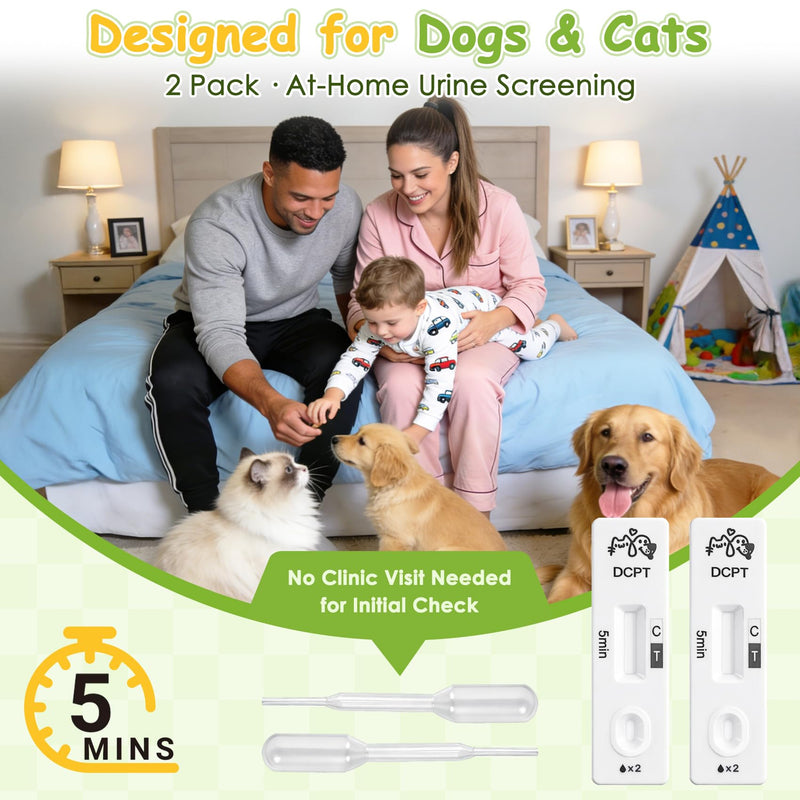 2 Pack Dog Cat Pregnancy Test Kit Pet Urine Screening Test for Dogs Cats | Urine Test for Dogs & Cats, Fast Visual Results, Non-Invasive & Easy to Use