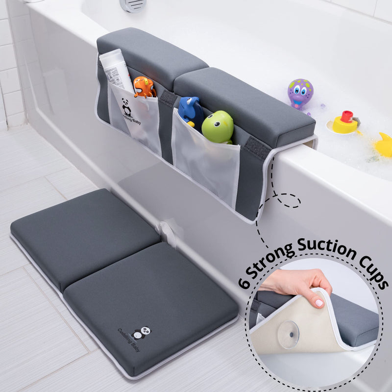 [Australia] - Bath Kneeler and Elbow Rest Pad Set - 2PC Premium Baby Bath Mat Set - Non-Slip Kneeling Pad with Storage Pockets - Machine Washable, Durable Foam Pad Bundle - Gray Grey 
