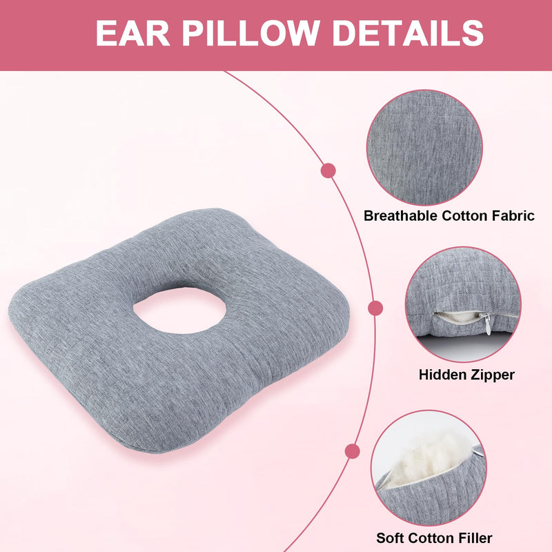 [Australia] - Piercing Pillow for Side Sleepers, Ear Pillow for Piercing, Donut Pillow for Ear Pain, Earring Inflammation Pressure Sores, CNH, Earring Pillow with Hole（Gray 