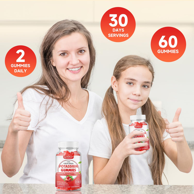 [Australia] - softbear Potassium Gummies for Adults, Sugar Free Potassium Chloride Gummies 1200mg Support Leg Cramps & Electrolyte Balance High Potency Potassium Supplement, Strawberry Flavor 120 Count 60 Count (Pack of 2) 