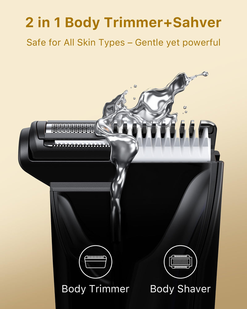 [Australia] - 2025 New Manscape Groin & Body Hair Trimmer for Men, 2 in 1 Electric Ball Pubic Trimmer & Shaver, Replaceable Blade Heads, USB-C Fast Charging, LED Display, Waterproof Wet/Dry Shaver, Black 