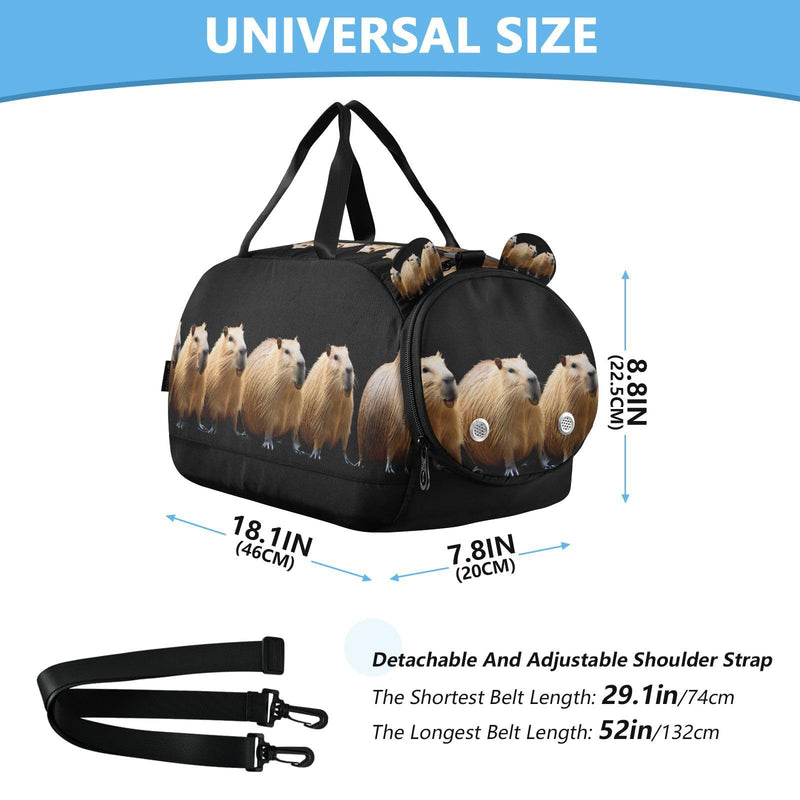 Duffle Bag for Boys or Girls with Shoes Compartment, Funny Capybara Sports Travel Bag Overnight Multicolor 1