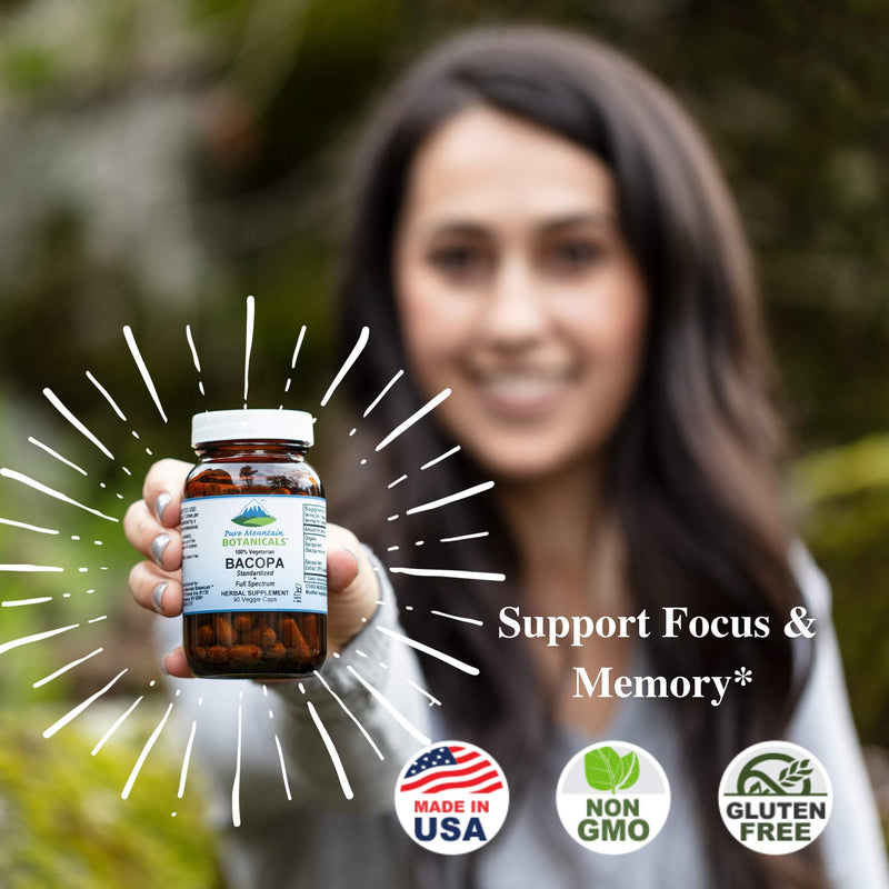 [Australia] - Pure Mountain Botanicals Bacopa Monnieri Capsules - Vegan Caps with Organic Bacopa & Standardized Bacopa Extract Supplement 
