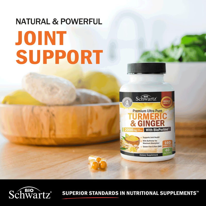 [Australia] - Turmeric Curcumin and Ginger 2000mg with BioPerine for Maximum Absorption, 95% Standardized Curcuminoids Natural Turmeric Supplement for Joint & Immune Support - Gluten-Free, No-GMO, 160 Capsules Turmeric Ginger Capsules 160 Count (Pack of 1) 