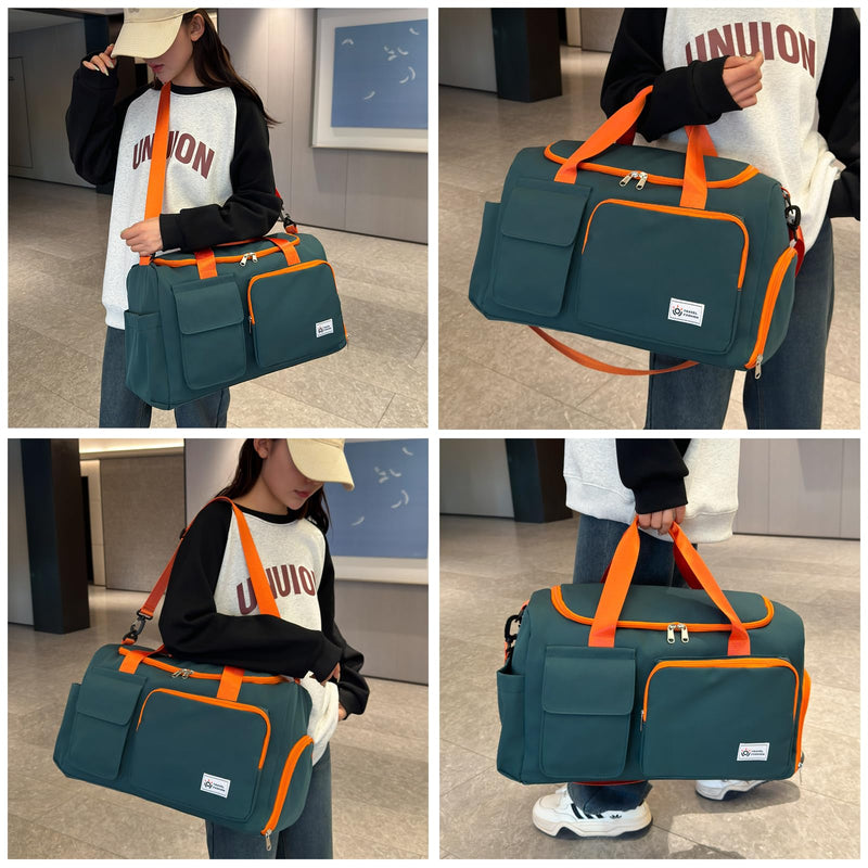 Small Gym Bag for Women, Travel Duffle Bag Carry On Weekender Bag with Shoe Compartment 36#Green Orange Gym Bag&toiletry Bag