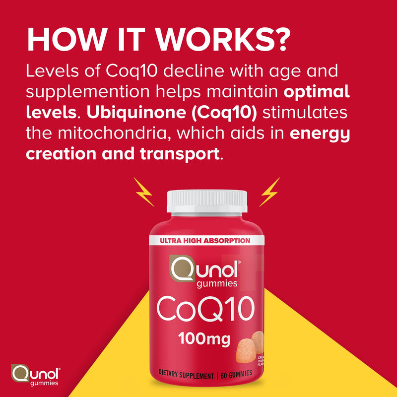 [Australia] - Qunol CoQ10 Gummies, CoQ10 100mg, Delicious Gummy Supplements, Helps Support Heart Health, Vegan, Gluten Free, Ultra High Absorption, 2 Month Supply (60 Count, Pack of 2) Creamy Orange 120 Count (Pack of 1) 