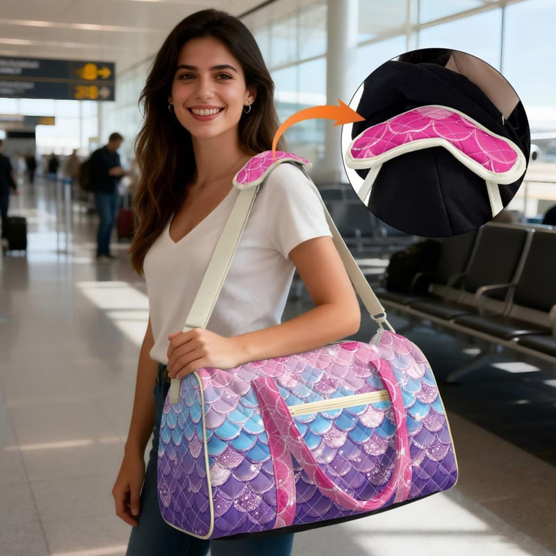 Mermaid Scale Print Large Travel Duffel Tote Bag for Women, Stylish Quilted Weekender Bag, Lightweight Carry On Luggage for Overnight and Travel Pink - Mermaid Scale