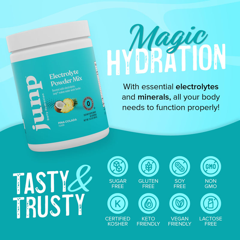 [Australia] - JUNP Electrolytes Powder No Sugar No Carbs – Pina Colada Coconut Pineapple Drink Mix - Potassium & Salt Electrolyte Hydration Powder - Zero Calorie Sugar Free Electrolyte Powder, Keto, 90 Servings 