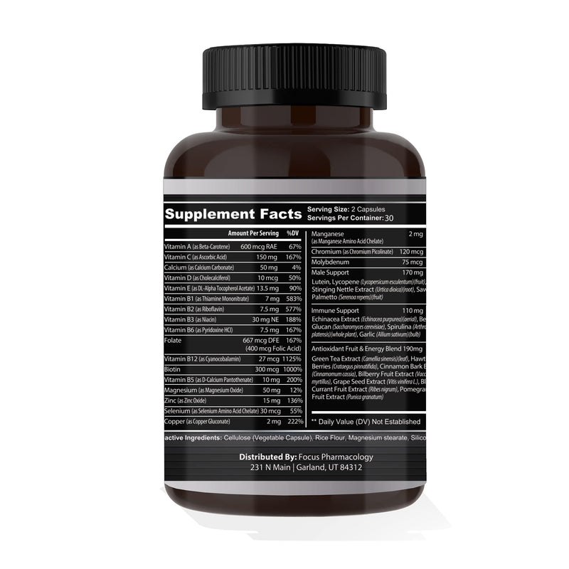 Men's Daily Super Multi-Vitamin for Men - 60 Ct Blend of Vitamins, Minerals, Plus Herbs for Prostate Health and General Energy/Focus 1 Count (Pack of 60) Men's Super Vitamin