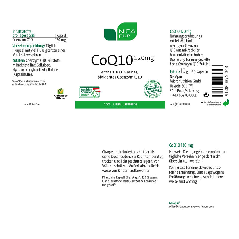 [Australia] - nicapur® Coenzyme Q10 120 mg I HIGH DOSE - 100% pure, bioidentical COENZYME Q10 60 pieces (pack of 1) 