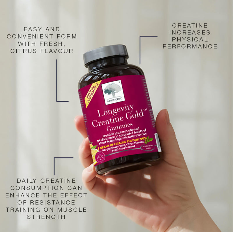 New Nordic Longevity Creatine Gold Gummies, 3g Creatine, Performance Support, Citrus Flavour, Vegan, 90 Gummies