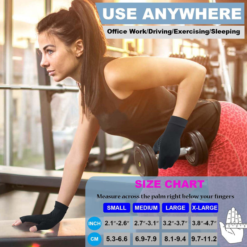 [Australia] - 2 Pairs Copper Arthritis Compression Gloves for Rheumatoid, Osteoarthritis, Carpal Tunnel Pain Relief, Compression Hand Gloves for Women & Men,Anti-Slip Fingerless Gloves for Work,Typing (L) Large 
