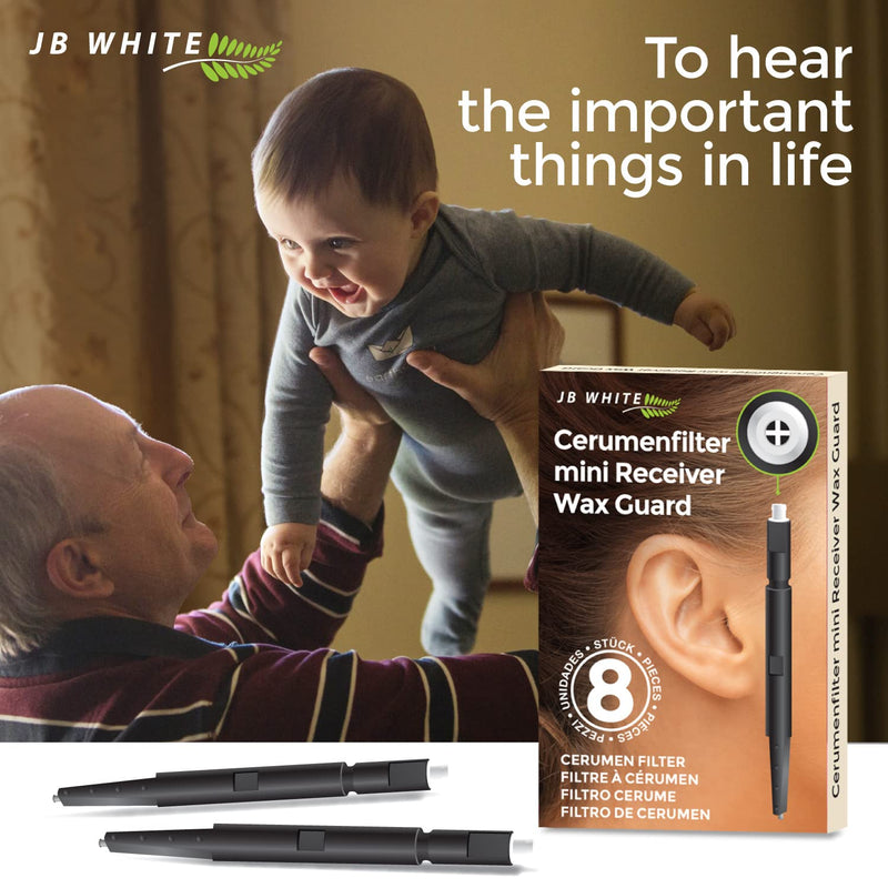 [Australia] - JB White 8 cerumen filter Mini-R WaxGuard compatible with Signia Silk in-ear hearing aids, Signia Ex-Receiver Mini-Receiver and MiniReceiver 2.0 - replacement hearing aid filter miniReceiver WaxGuards, black 