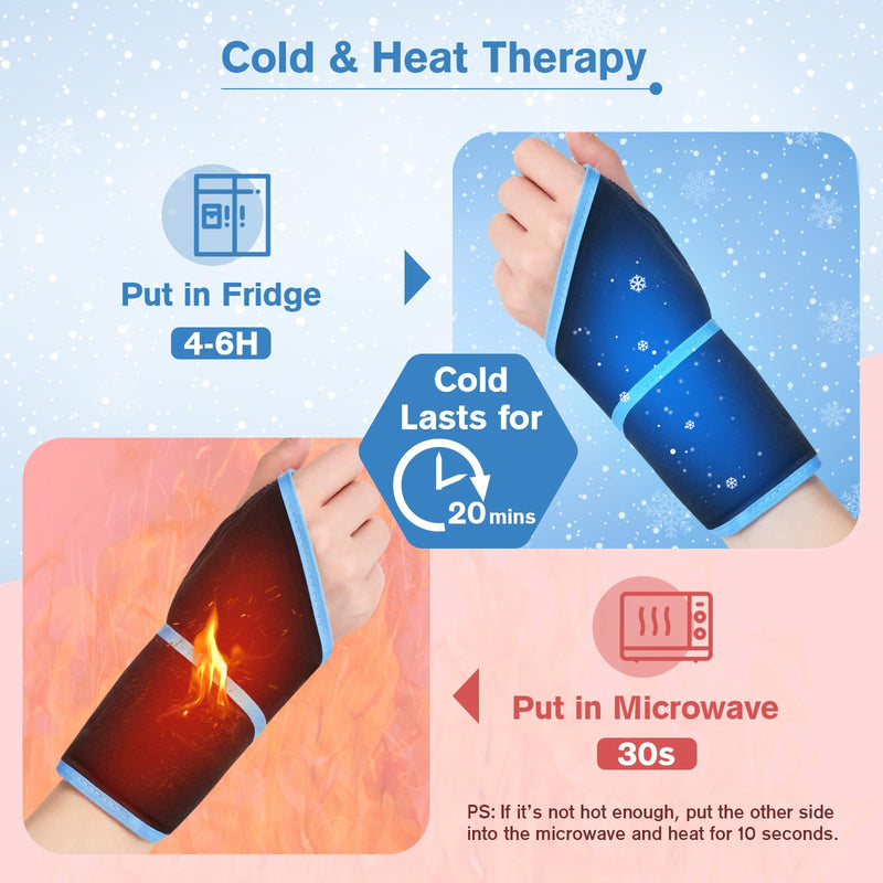 [Australia] - Wrist Ice Pack for Carpal Tunnel Relief, 2 Gel Packs, Hot Cold Compression Bandage for Hand Wrist Injuries, Reusable, Achilles Tendonitis 