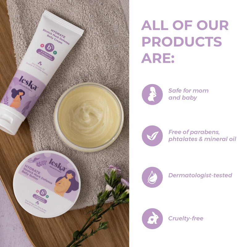 [Australia] - Leska Maternity Cream 2-Pack | STAGE B: HYDRATE Stretch Mark Defense Belly Cream & Butter (Pregnancy Months 6-9) | Part of a Complete 3 Part Pregnancy Skin Care System (4-4.93oz) 4-6 Months, Belly Butter & Cream 2-Pack 