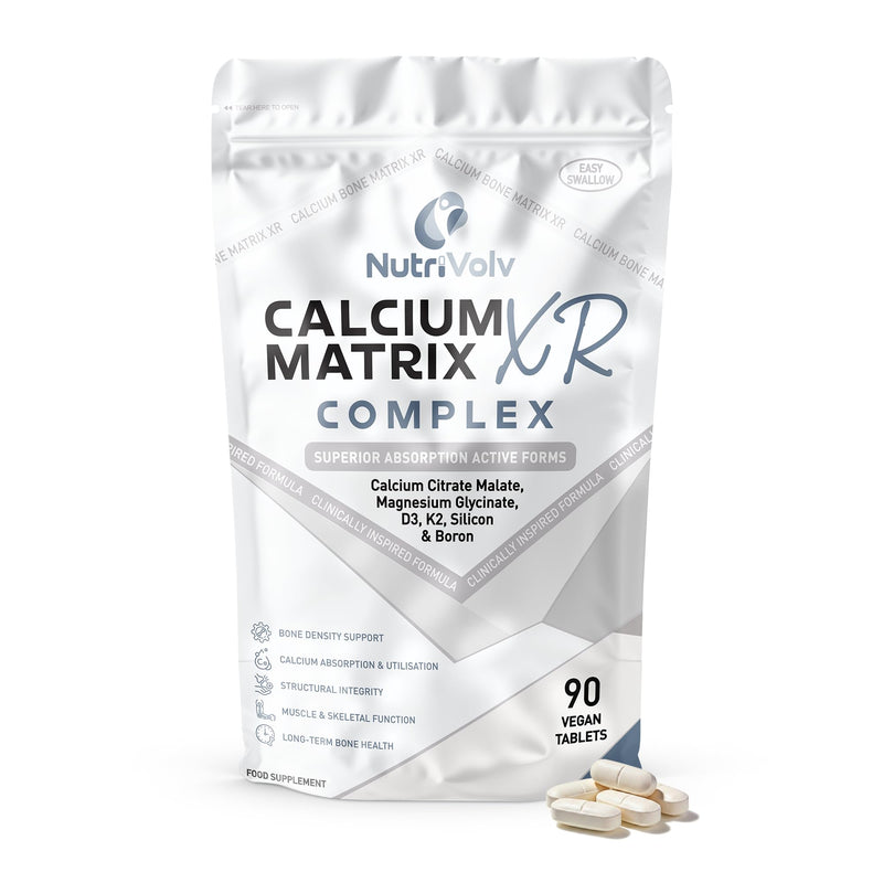 Calcium Matrix XR Complex | 90 Vegan Tablets | Calcium Citrate Malate, Magnesium Bisglycinate, K2 MK-7, D3, Boron & Silicon | Premium Bone & Muscle Support | 30 Days Supply | UK Made | by NutriVolv