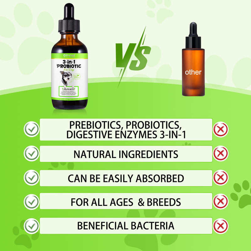 Probiotic for Dogs, Natural 3 in 1 Dog Probiotic Drops Helps Relieve Diarrhea, Supports Gut Health, Itchy Skin, Allergies, Immunity, Digestive Enzyme for Dog Supplement, Bacon Flavor - 60ml / 2 fl.oz 2 Fl Oz - PawsPlanet Australia