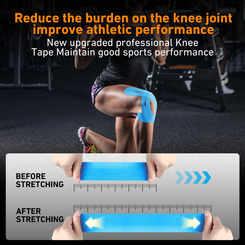 PreCut Kinesiology Tape for Knees, 24PCS Waterproof KTQUICK Knee Tape for Knee Pain Relief Pre Cut, Original Cotton Athletic Knee Tape, Waterproof & Hypoallergenic Latex-Free for Sports(Blue) Blue