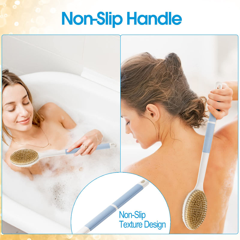 [Australia] - Back Scrubber Anti Slip for Shower,Shower Brush Long Handle with Stiff and Soft Bristles,Body Exfoliator for Bath or Dry Brush(Blue) Blue 