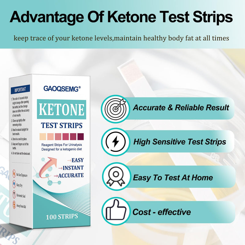[Australia] - Ketone Test Strips,100 Strips Keto Urine Test Strips for Ketosis,Low Carb Diet Ketone Home Urinalysis Test Kit Easy & Accuate Testing Strips 