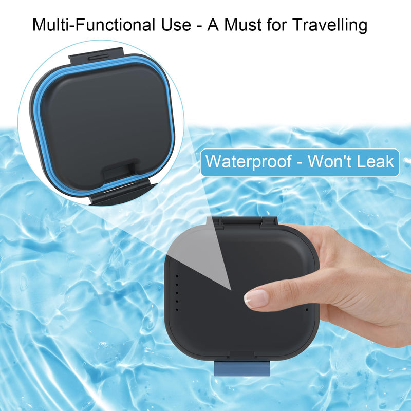 [Australia] - BVN Leakproof Denture Cup, Upgraded Carrying Storage, Denture Bath Box with Filter, Denture Cup for Soaking Dentures, Travel Retainer Cleaning Case (Black+Blue). Black+blue 