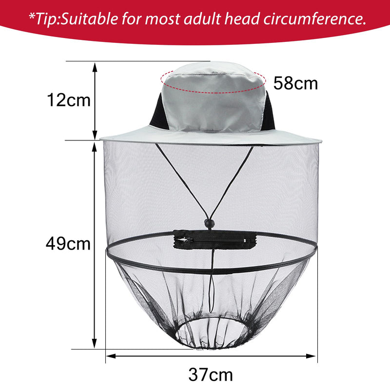 [Australia] - ITYOOS 1 piece beekeeper hat with veil men's beekeeper hat mosquito net hat gray sun hat with removable mosquito head net hat fishing hat wide brim sun protection bee protection mosquito protection sun hat 