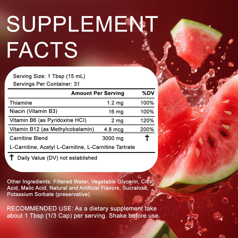 [Australia] - Liquid Carnitine 3000mg ‚Äì Energy & Metabolism Support with Acetyl L-Carnitine ‚Äì Watermelon Flavor ‚Äì 31 Servings 
