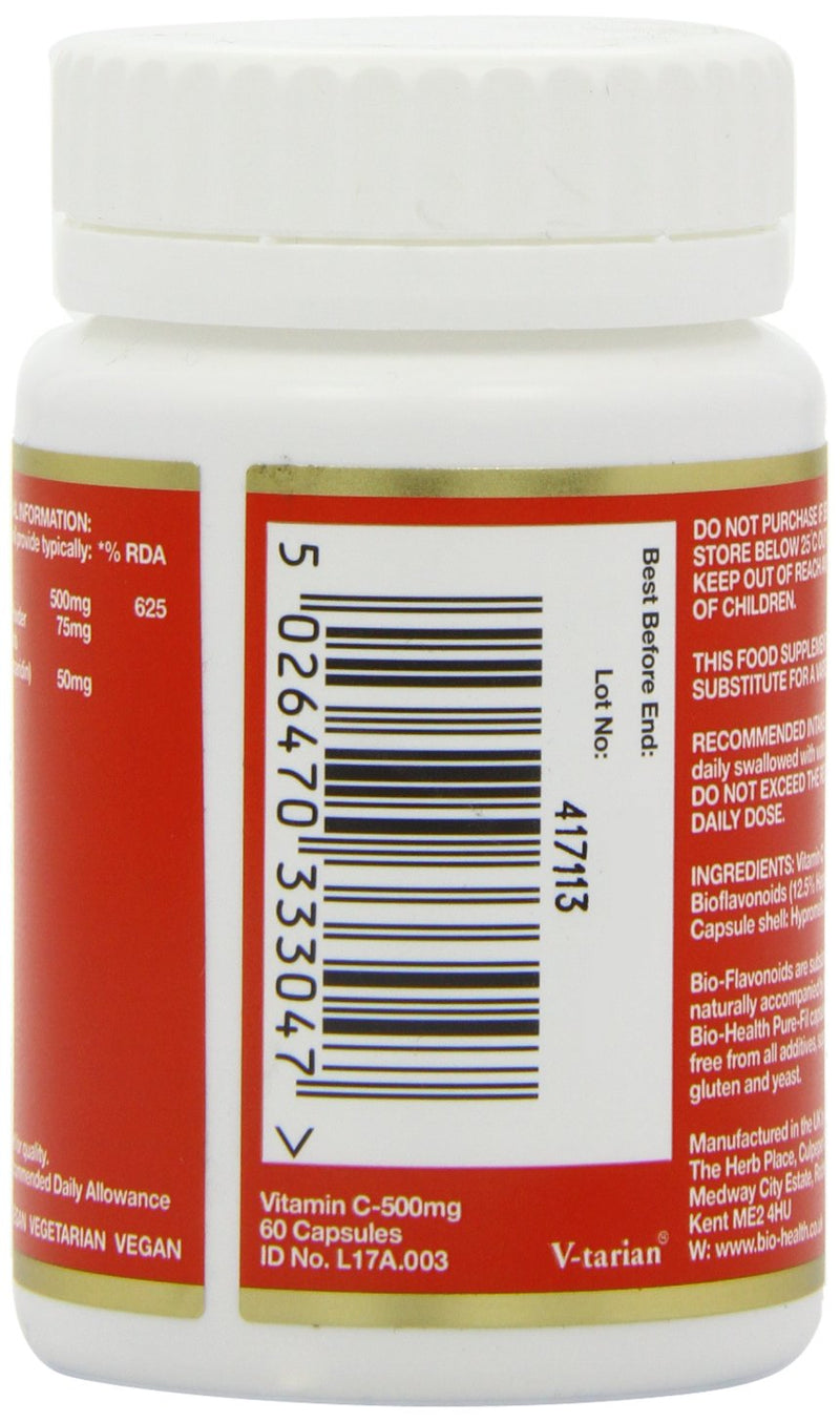 Bio Health 500 mg Bioflavonoid Vitamin C 60 Capsules