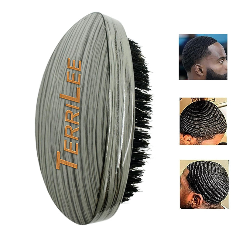 Premium Palm Wave Brush for Men 360 - Medium Hard Curved 360 Wave Hair Brushs - Made with Nature Beech & Nylon Boar Bristle Men's Hair Brush For Black Men 360 (Gery wood grain) Gery wood grain