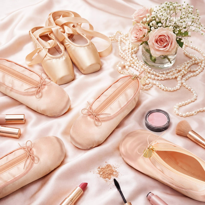 6 Pcs Pink Ballet Shoe Makeup Bag Bulk Dance Bags for Dancers Team Gifts Cute Ballerina Cosmetic Toiletry Zipper Pouch for Women Recital Competition Gifts Ballerina Party Favors